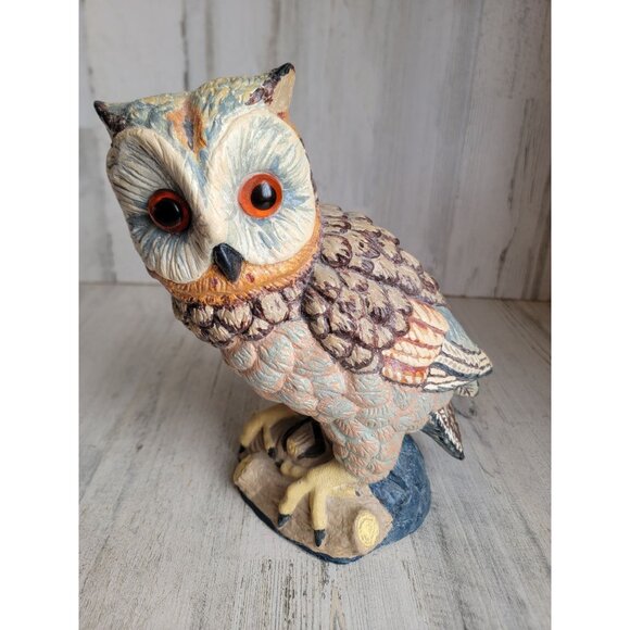 Vintage big eyed owl bird plaster unique bird xmas home decor figure - Picture 2 of 10
